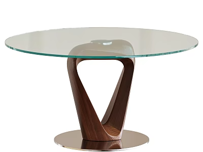 Modern Round Coffee Table With Glass Top And Unique Wooden Base Design 3d model