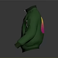 Green Bomber Jacket With Multiple Badges Front Zipper And Side Pockets