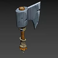 Game Style Axe Weapon With Stone Head Wooden Handle And Wrapped Details
