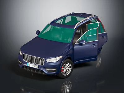 Blue SUV Model Car with Open Doors Green Transparent Roof and Front Grille 3d model