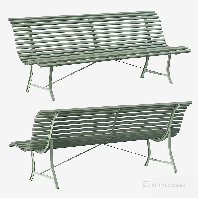 Outdoor Ground With Metal Slatted Benches Featuring Curved Backrests And Sturdy Legs 3d model 