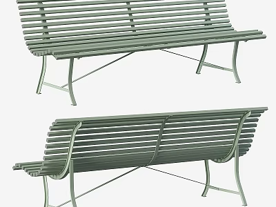 Outdoor Ground With Metal Slatted Benches Featuring Curved Backrests And Sturdy Legs 3d model