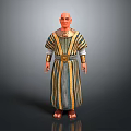 3D Ancient Egyptian Character Model In Blue Yellow Striped Robe With Golden Belt And Sandals