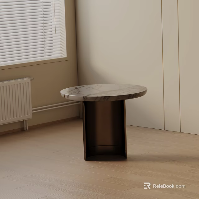 Modern Round Bedside Table with Marble Top and Dark Frame in Minimalist Room 3d model