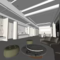 Modern Reception Desk Lobby Area With Sofa Round Marble Coffee Table And Green Plants