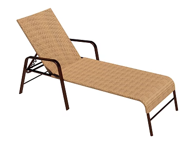 Outdoor Brown Woven Lounge Chair With Adjustable Backrest And Metal Frame 3d model