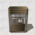 Modern Brown Security Booth With Glass Windows And Security Guard Inside 3d model