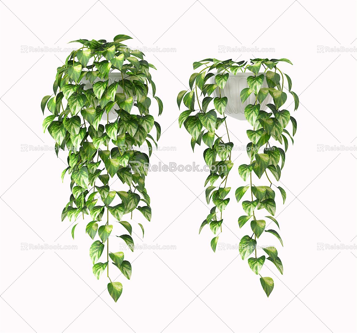 Modern hanging basket with green plants 3d model