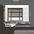 Tatami Bedroom Interior Design With Wooden Desk Chair Storage Cabinets And Window Blinds
