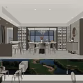 Modern Living Room Interior With Sofa TV Fireplace And City View Through Large Window