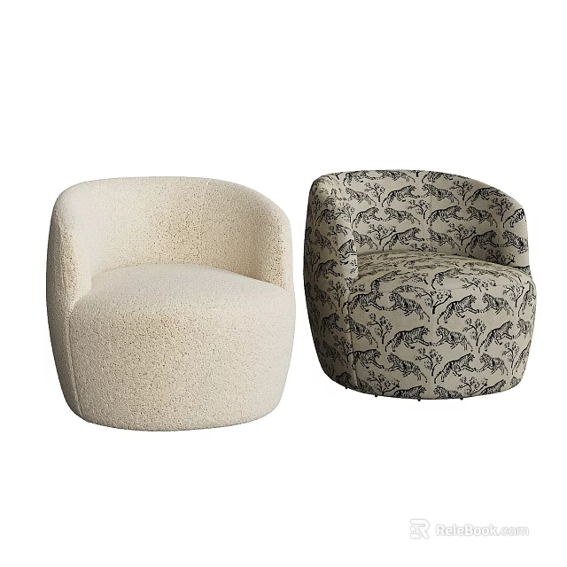 Plush Beige Accent Chair And Animal Print Patterned Leisure Chair For Home Decor 3d model 