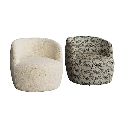 Plush Beige Accent Chair And Animal Print Patterned Leisure Chair For Home Decor 3d model