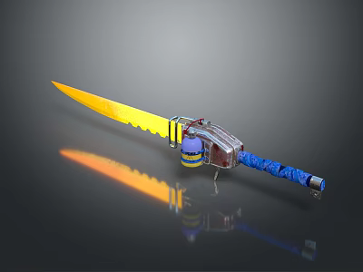 Innovative Weapon Featuring Yellow Serrated Blade Blue Grip Transparent Section With Blue Yellow Components 3d model