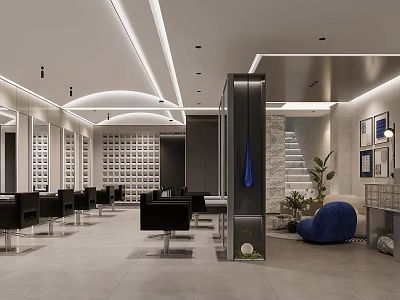 Modern Hair Salon Interior With Styling Chairs Mirrors And Elegant Decor 3d model