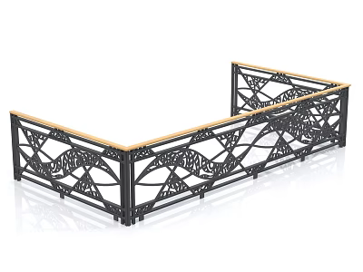 Black Metal Railing With Intricate Geometric Patterns And Golden Top Edge For Balcony 3d model