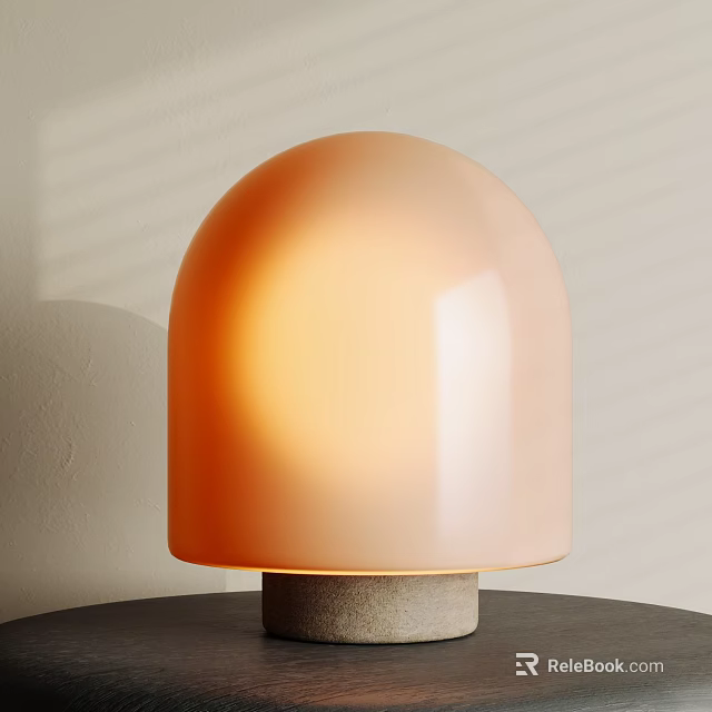 Dome Shaped Table Lamp With Warm Toned Light Gray Base And Dark Tabletop 3d model 