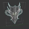 Intricate Decorative Shield With Curved Horns And Dark Red Pattern Design 3d model