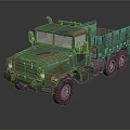 Green Military Utility Truck With Rugged Cargo Bed And Off Road Roof Rack