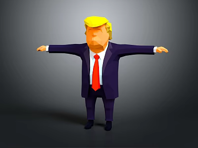 3D Low Poly Game Character Design Blonde Hair Dark Blue Suit Red Tie Arms Outstretched 3d model