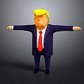 3D Low Poly Game Character Design Blonde Hair Dark Blue Suit Red Tie Arms Outstretched
