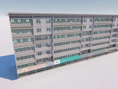 Modern Multistorey Building Exterior With Ground Floor Shops And Numerous Windows 3d model