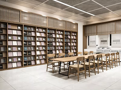 Spacious School Reading Room With Bookshelves And Chairs 3d model