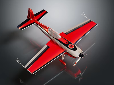 Red And White Model Airplane With Black Stripes On Wings Tail And Propeller Design 3d model