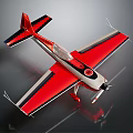 Red And White Model Airplane With Black Stripes On Wings Tail And Propeller Design