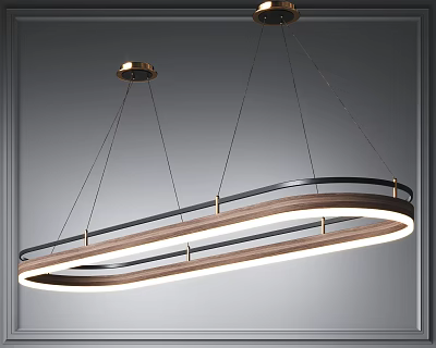 Modern Elongated Ring Chandelier With Metal Frame Wooden Accent And LED Lighting 3d model