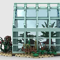Building Blocks Greenhouse with Glass Structure Mini Figure and Plants on Brick Base
