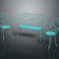 Turquoise Iron Outdoor Chairs with Curved Scroll Design for Garden Patio