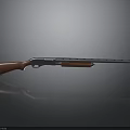 Classic Hunting Shotgun Featuring Wooden Stock Metal Barrel And Reflective Surface