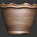 Natural Clay Flower Pot With Scalloped Edge And Textured Striped Surface