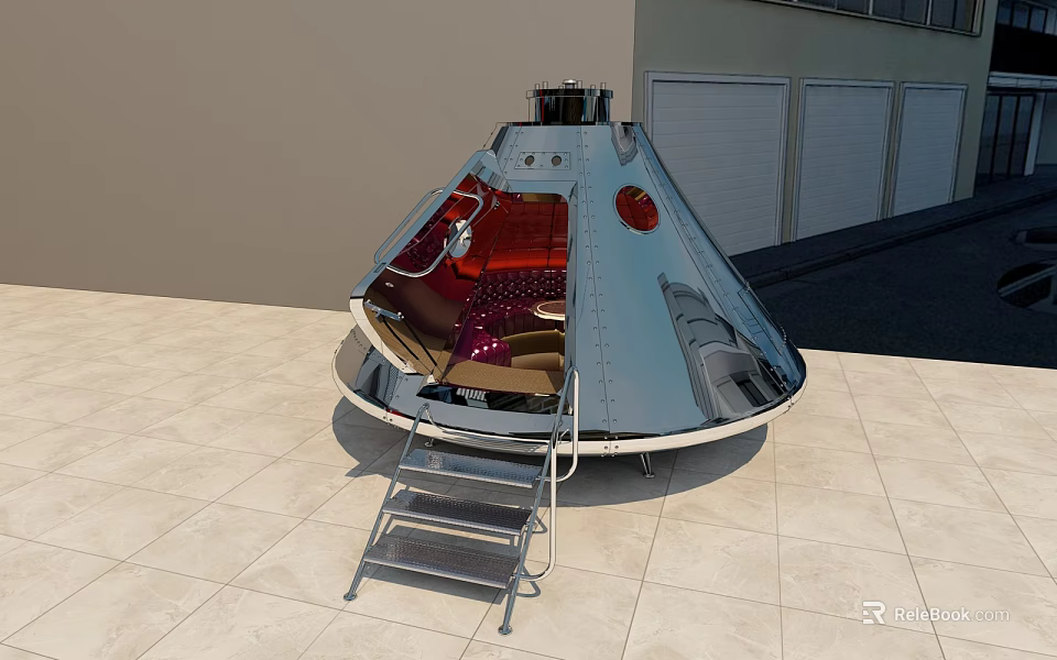 Innovative Public Chair With Metallic Exterior Red Interior And Ladder 3d model 