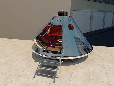 Innovative Public Chair With Metallic Exterior Red Interior And Ladder 3d model
