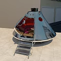 Innovative Public Chair With Metallic Exterior Red Interior And Ladder