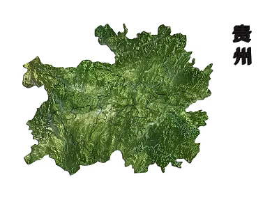 Guizhou Terrain Satellite Map Showing Green Vegetation And Mountainous Landscape 3d model
