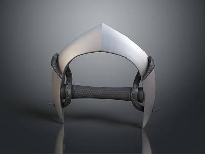 Modern Handheld Weapon With Curved Metallic Structure And Textured Black Grip 3d model