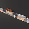 Traditional Background Wall With Gray Bricks Beige Pebbles Red Bricks And Various Clay Pots 3d model