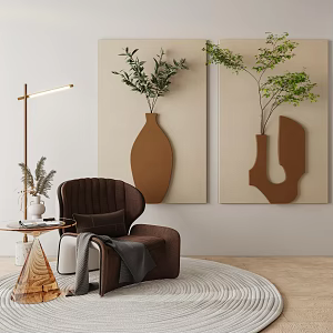 Modern Decorative Painting Cream Style Wall Decoration Pendant Decorative Painting Hanging Painting Combination Leisure Chair Floor Lamp 3d model