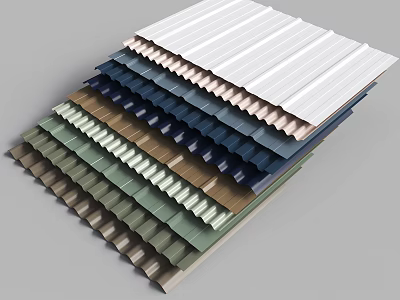 Modern color steel tile simple house roof tin tile iron tile canopy fence color steel plate plastic steel plate wave plate 3d model