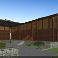 Traditional Wooden House Exterior With Black Roof Lattice Siding And Stone Wall Garden