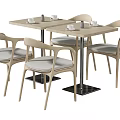 Modern Light Colored Dining Table Set With 4 Curved Backrest Chairs And White Cups On Top 3d model