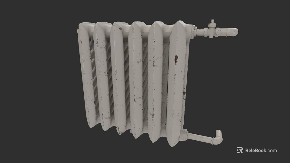 Old Fashioned White Radiator With Worn Surface And Rust Spots Detail 3d model 