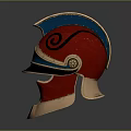 Ancient Ornate Helmet with Red Blue Gold Spiral Patterns Star Emblem as Historical Weapon Gear