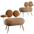 Modern Brown Multi Person Sofa With Patterned Fabric Round Backrests And Golden Legs 3d model
