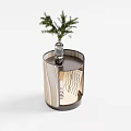 Stylish Entryway Side Cabinet With Striped Wooden Design And Potted Green Plant On Top