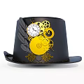 Black Steampunk Top Hat With Yellow Gears And Clock Decorative Elements 3d model
