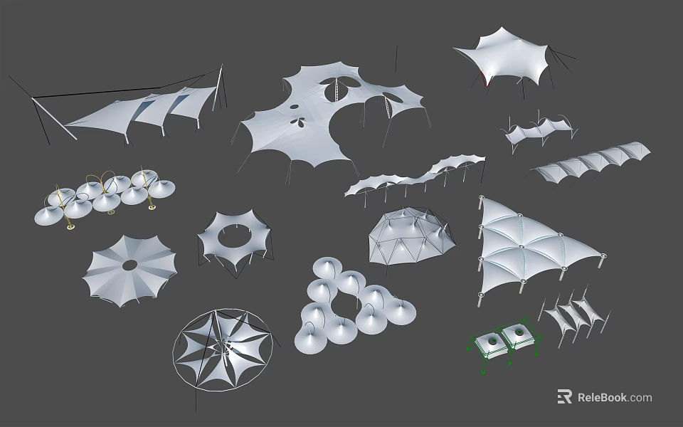 Tensile Membrane Architectural Structures Featuring Diverse Modern Shapes And Designs 3d model