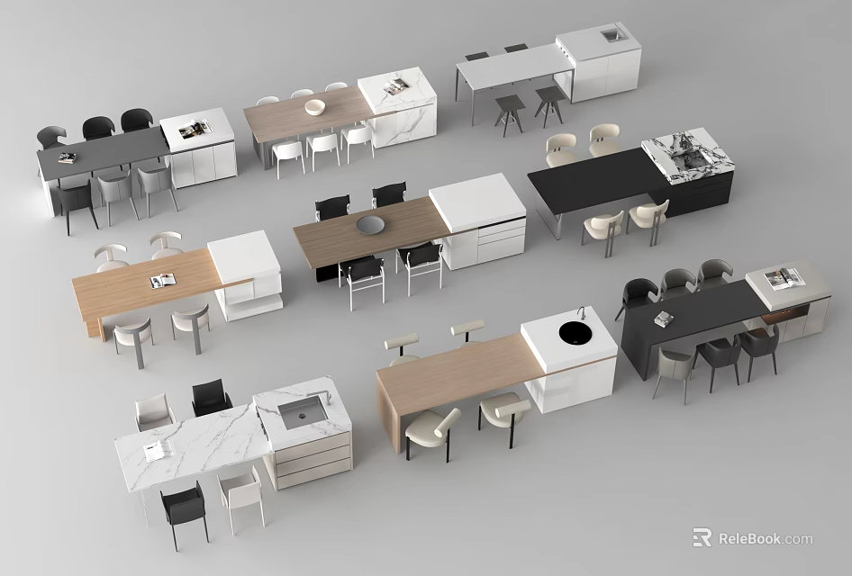 Various Modern Dining Table Sets With Matching Chairs And Minimalist Designs 3d model